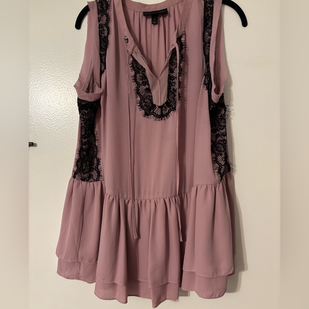Lane Bryant Soft Pink Top with black lace